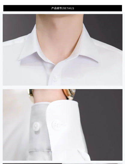 New Plus Size 6XL 7XL 8XL Men Solid Color Business Shirt Fashion Classic Basic Casual Slim White Long Sleeve Shirt Brand Clothes shopjponline.com