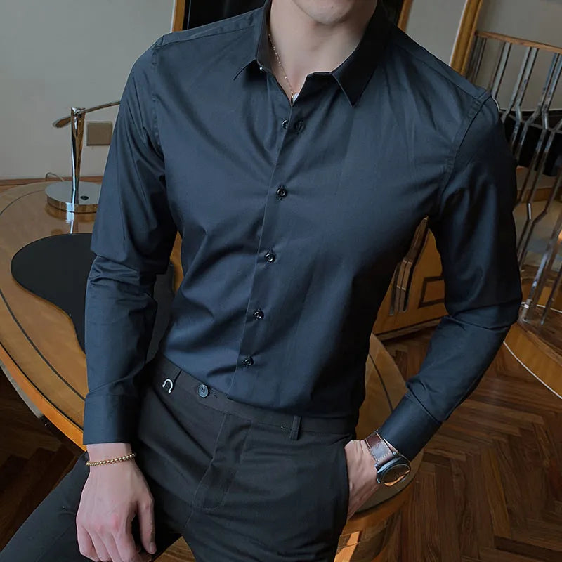 Camisa Clássica de Algodão para Homem, Manga Longa, Padrão Regular, Preta ou Branca, Tamanhos 5XL-8XL shopjponline.com