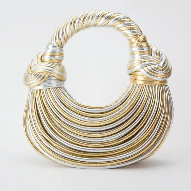 Handbags for Women 2024 New Gold Luxury Designer Brand Handwoven Noodle Bags Rope Knotted Pulled Hobo Silver Evening Clutch Chic shopjponline.com