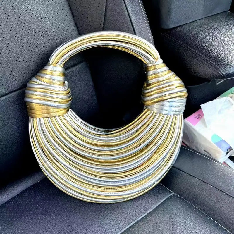 Handbags for Women 2024 New Gold Luxury Designer Brand Handwoven Noodle Bags Rope Knotted Pulled Hobo Silver Evening Clutch Chic shopjponline.com